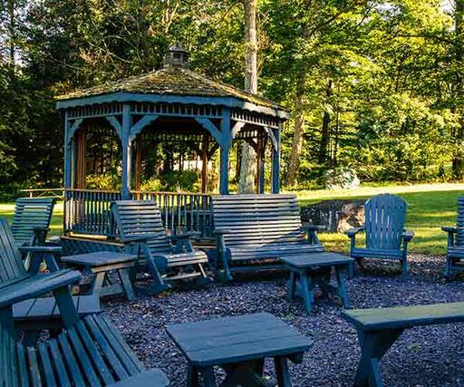 A gazebo and outdoor seating area